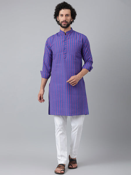 RIAG Navy Blue Color Long Sleeves Ethnic Men's Cotton Long Kurta