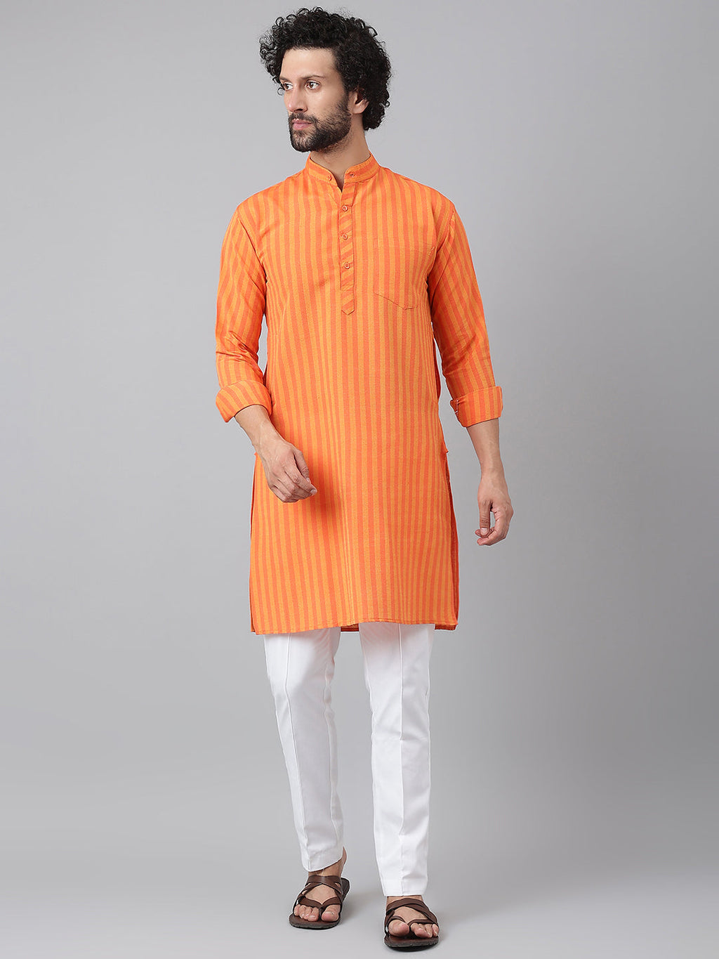 RIAG Orange Men's Ethnic Long Kurta And Pyjama Set - Distacart