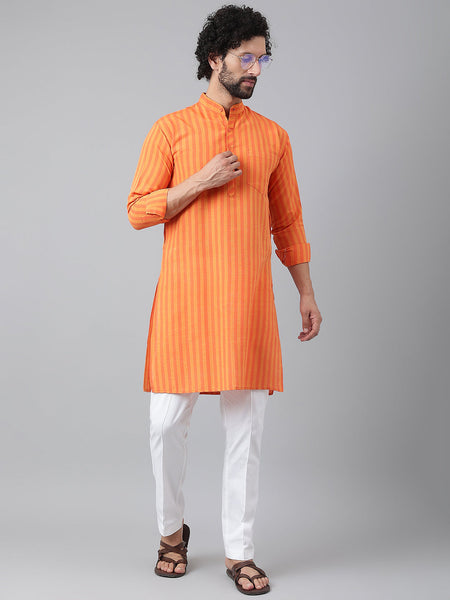 RIAG Orange Men's Ethnic Long Kurta And Pyjama Set