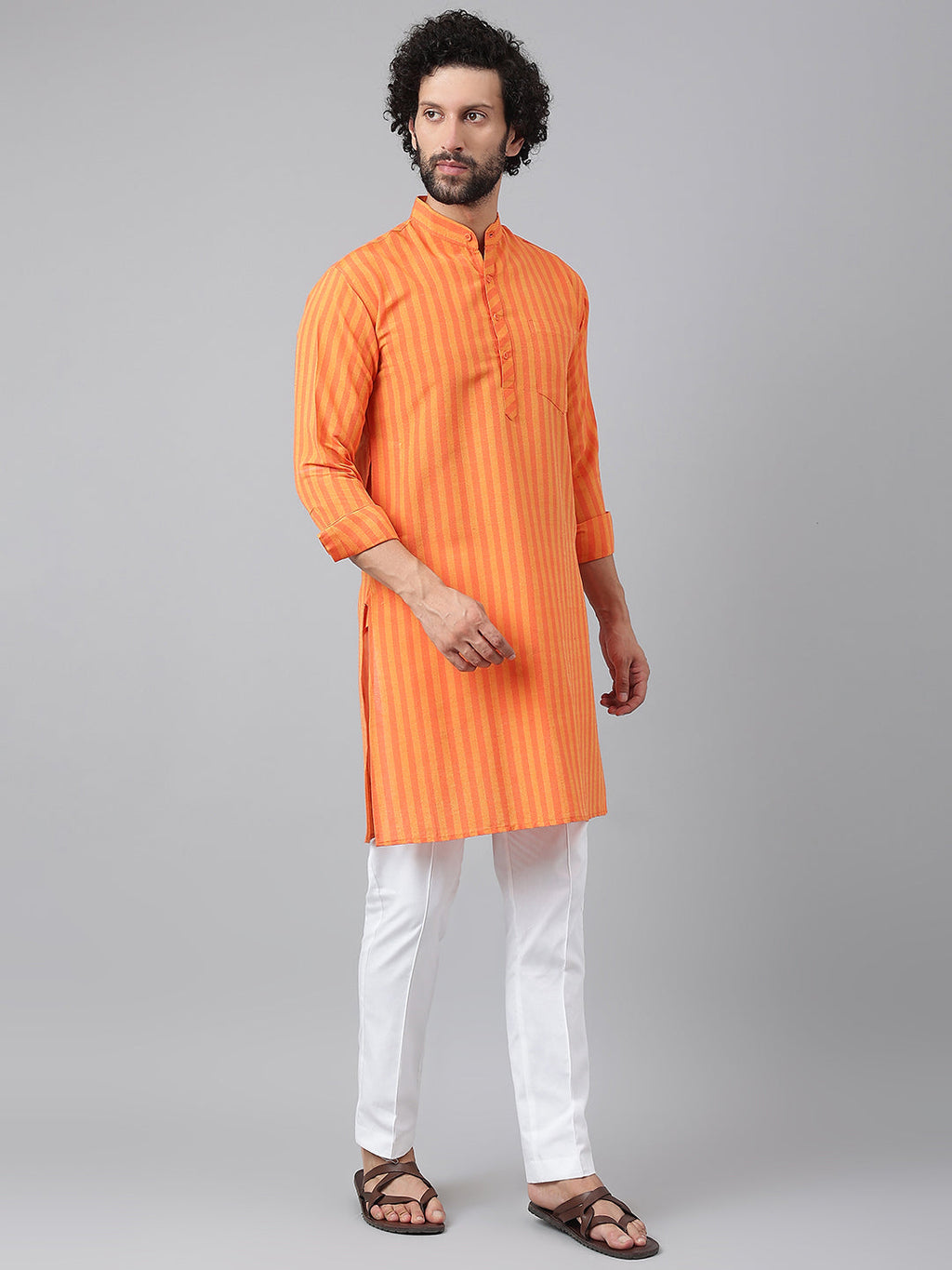 RIAG Orange Men's Ethnic Long Kurta And Pyjama Set - Distacart