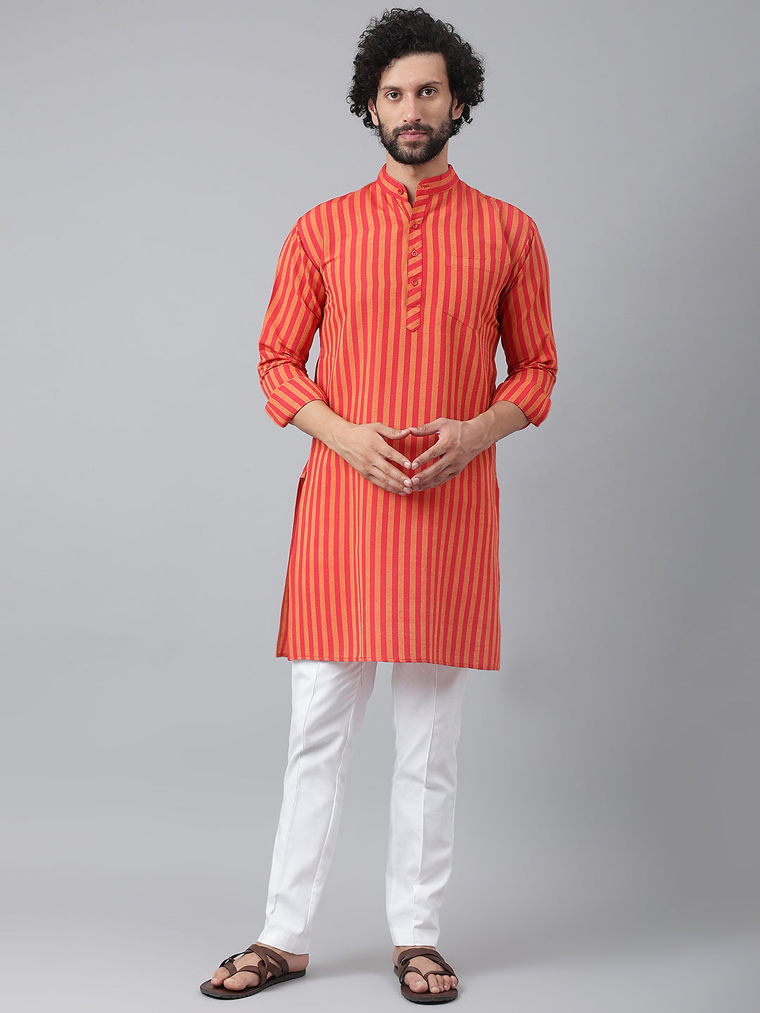 RIAG Red Men's Ethnic Long Kurta And Pyjama Set - Distacart