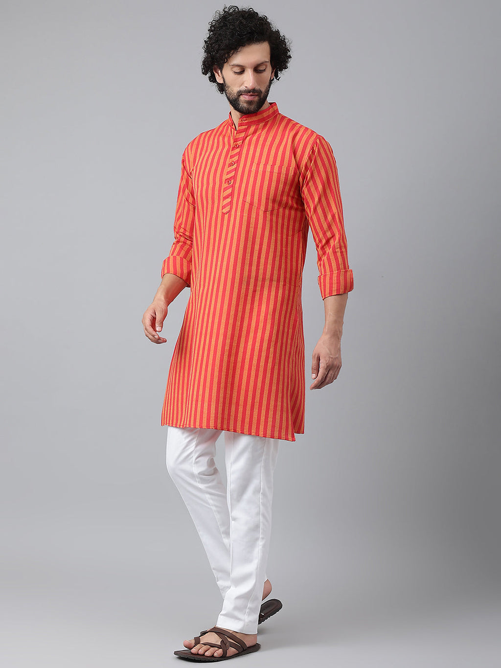 RIAG Red Men's Ethnic Long Kurta And Pyjama Set - Distacart