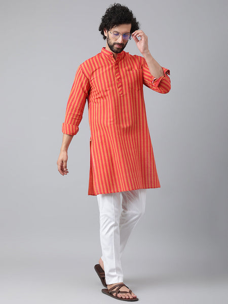 RIAG Red Men's Ethnic Long Kurta And Pyjama Set