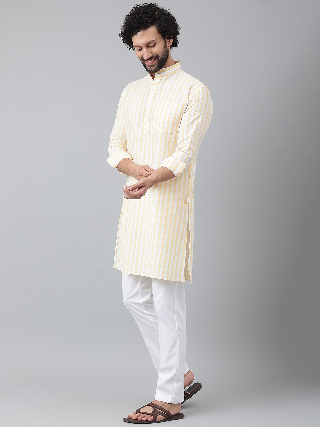 RIAG Beige Men's Ethnic Long Kurta And Pyjama Set - Distacart