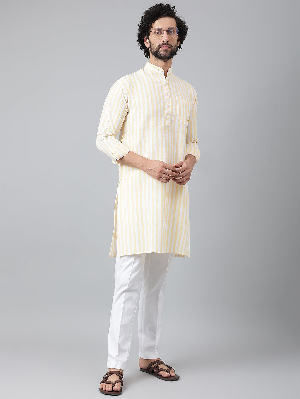 RIAG Beige Men's Ethnic Long Kurta And Pyjama Set - Distacart