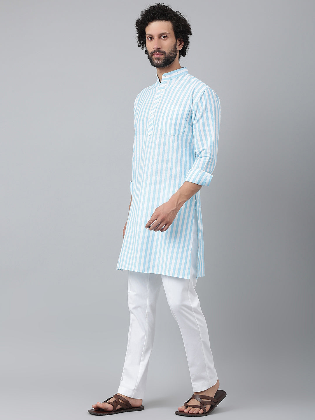 RIAG Blue Men's Ethnic Long Kurta And Pyjama Set - Distacart