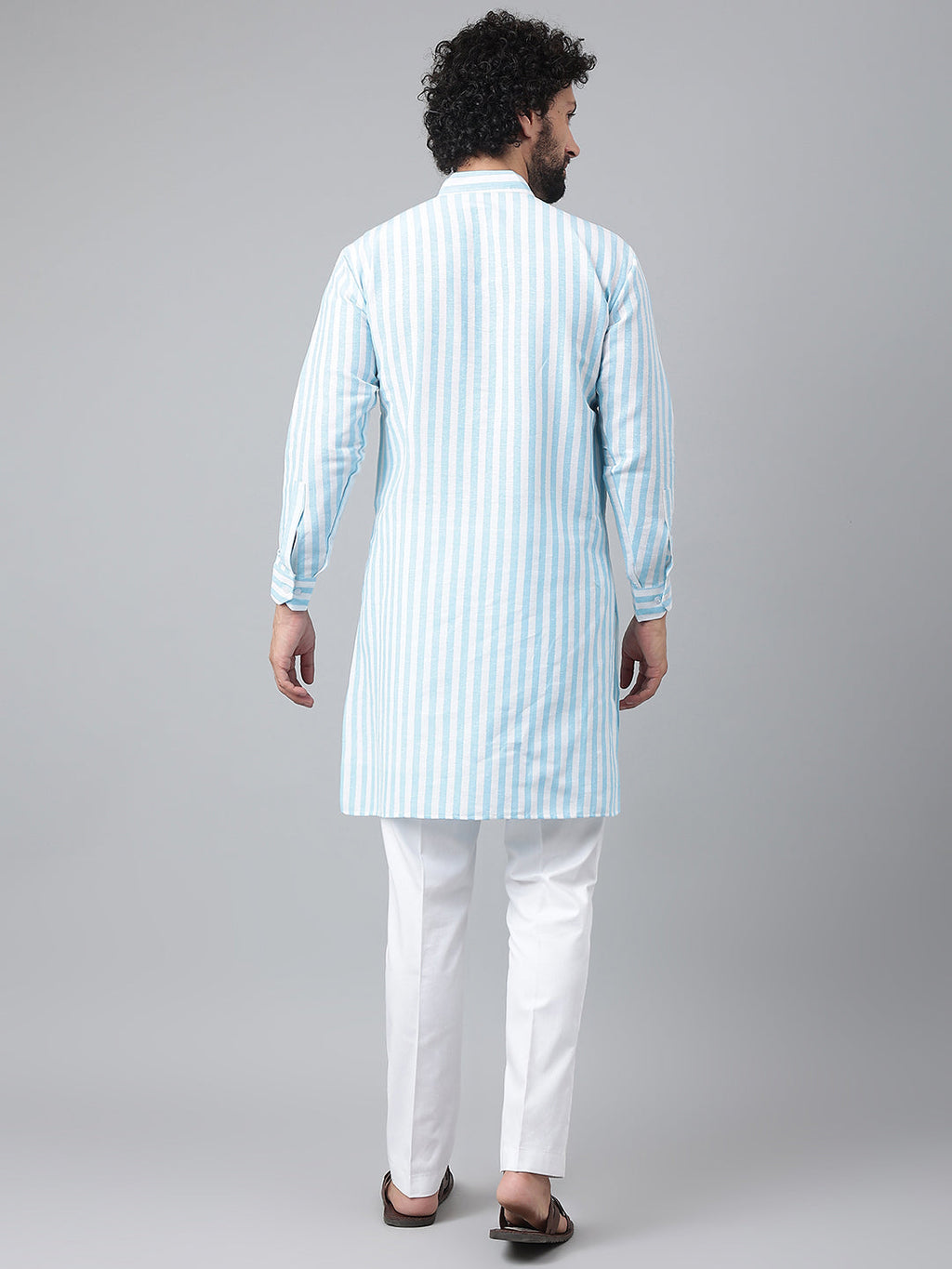 RIAG Blue Color Long Sleeves Ethnic Men's Cotton Long Kurta - Distacart