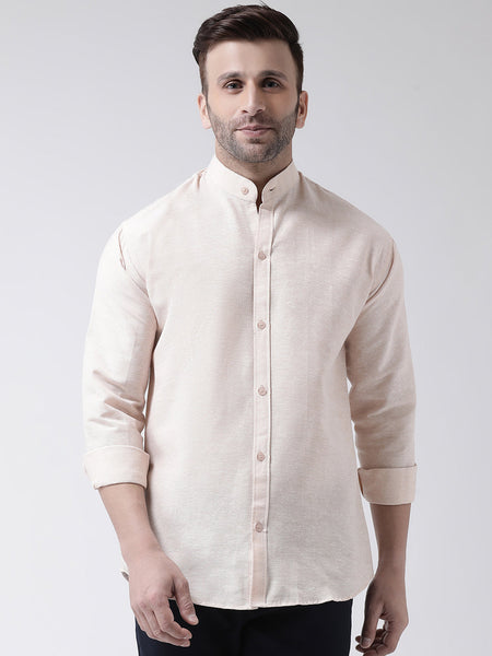 RIAG Beige Men's Chinese Collar Full Sleeves Shirt