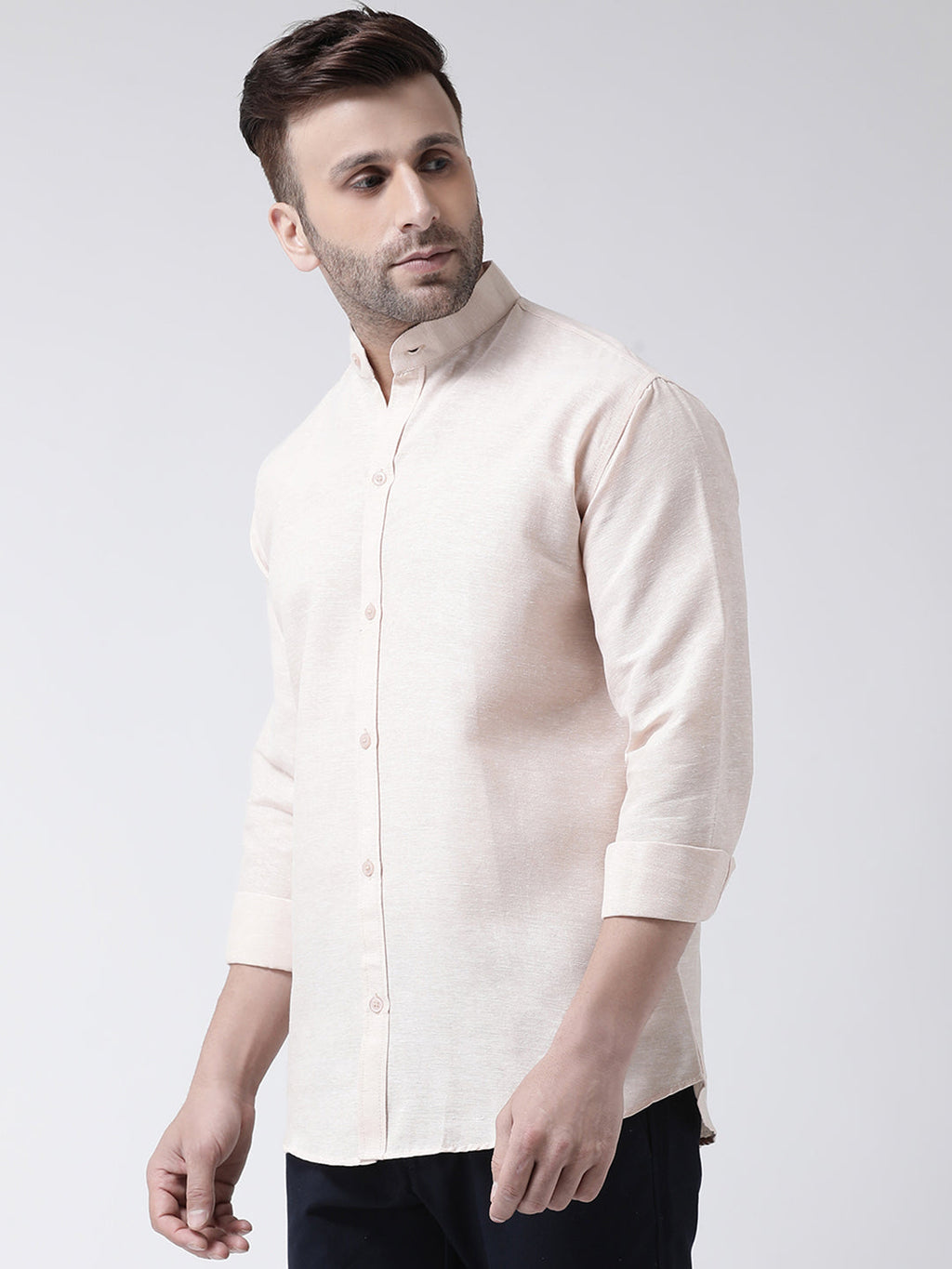 RIAG Beige Men's Chinese Collar Full Sleeves Shirt - Distacart