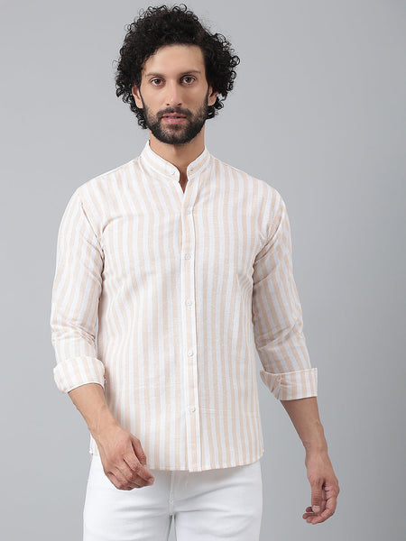 RIAG Beige Men's Chinese Collar Full Sleeves Shirt