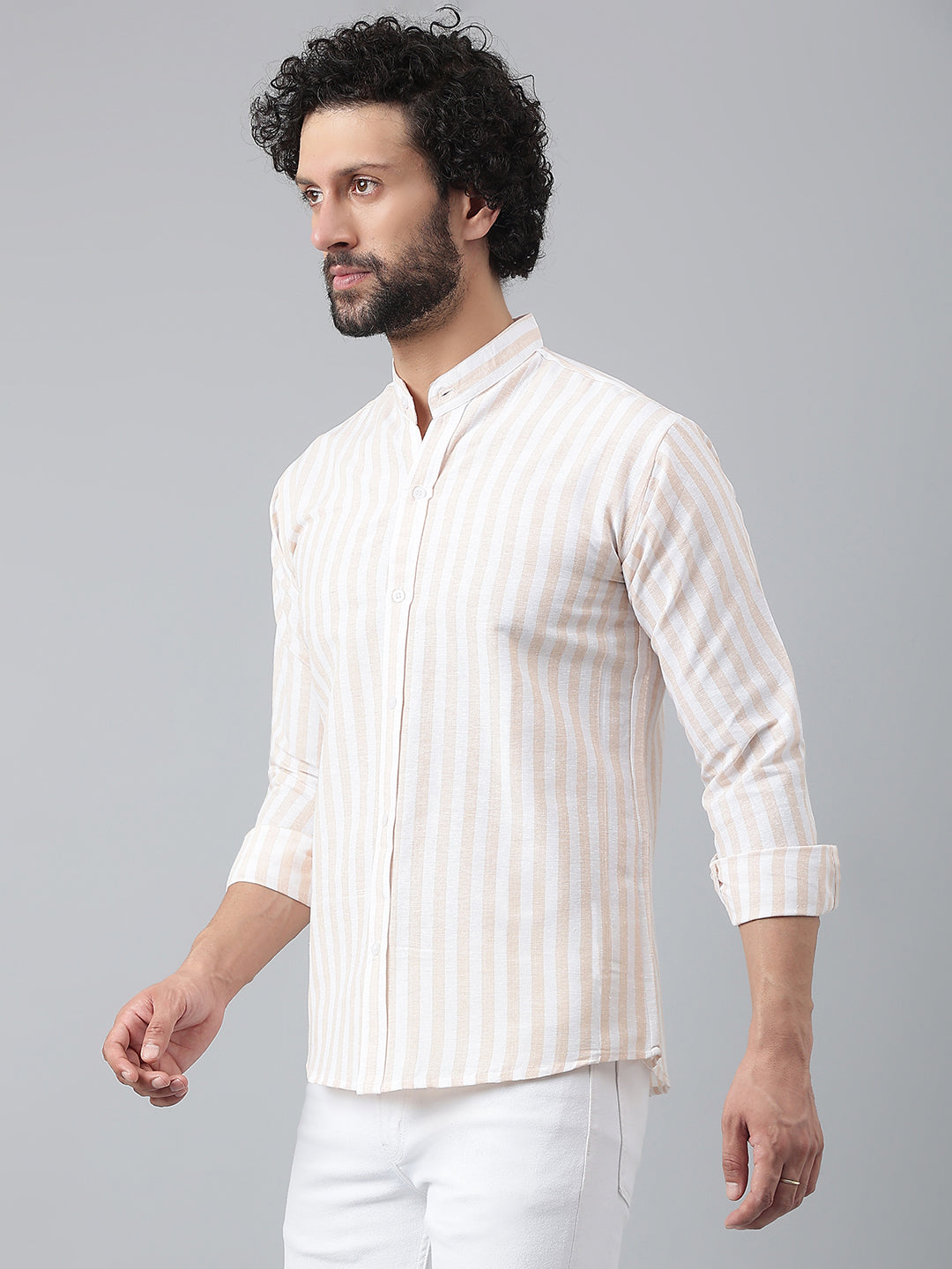 RIAG Beige Men's Chinese Collar Full Sleeves Shirt - Distacart