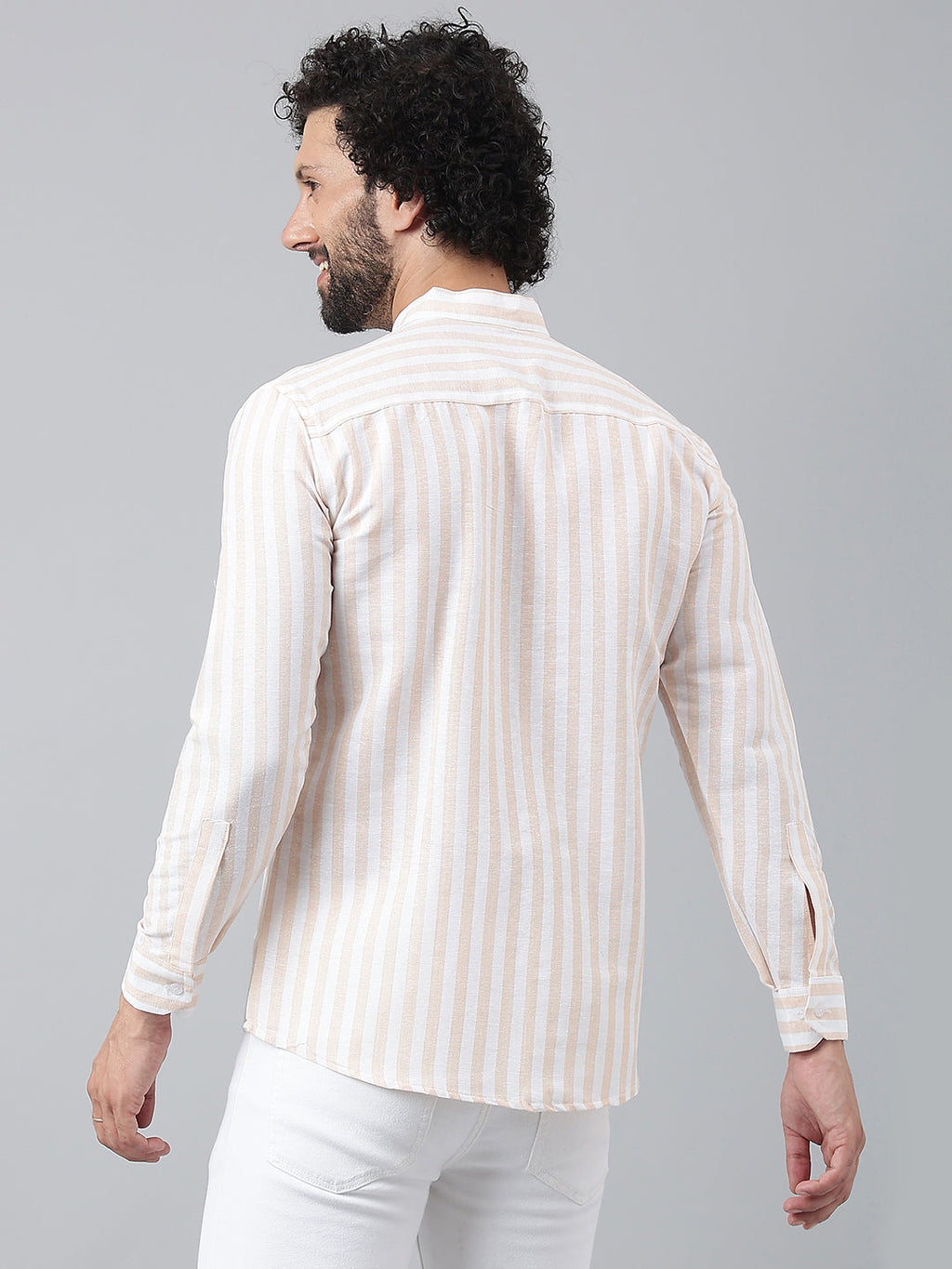 RIAG Beige Men's Chinese Collar Full Sleeves Shirt - Distacart