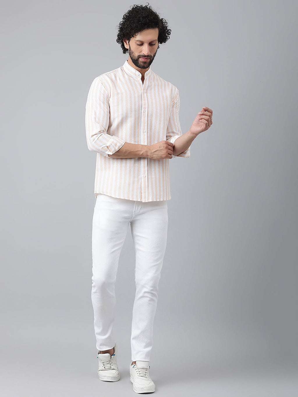 RIAG Beige Men's Chinese Collar Full Sleeves Shirt - Distacart