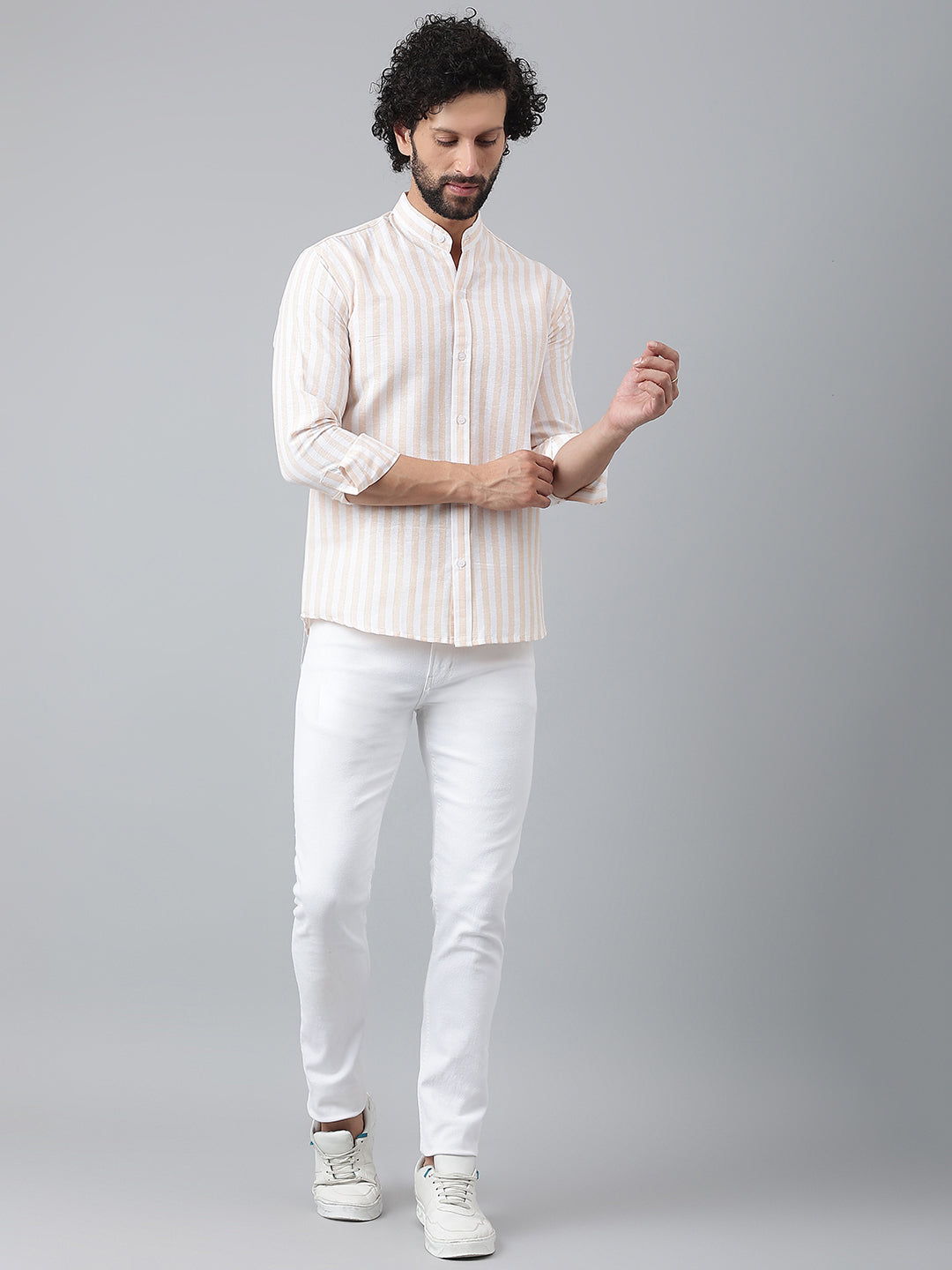 RIAG Beige Men's Chinese Collar Full Sleeves Shirt - Distacart