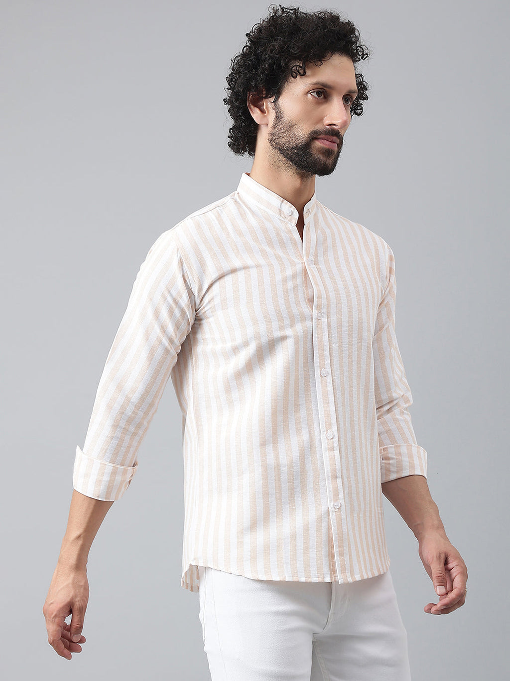 RIAG Beige Men's Chinese Collar Full Sleeves Shirt - Distacart