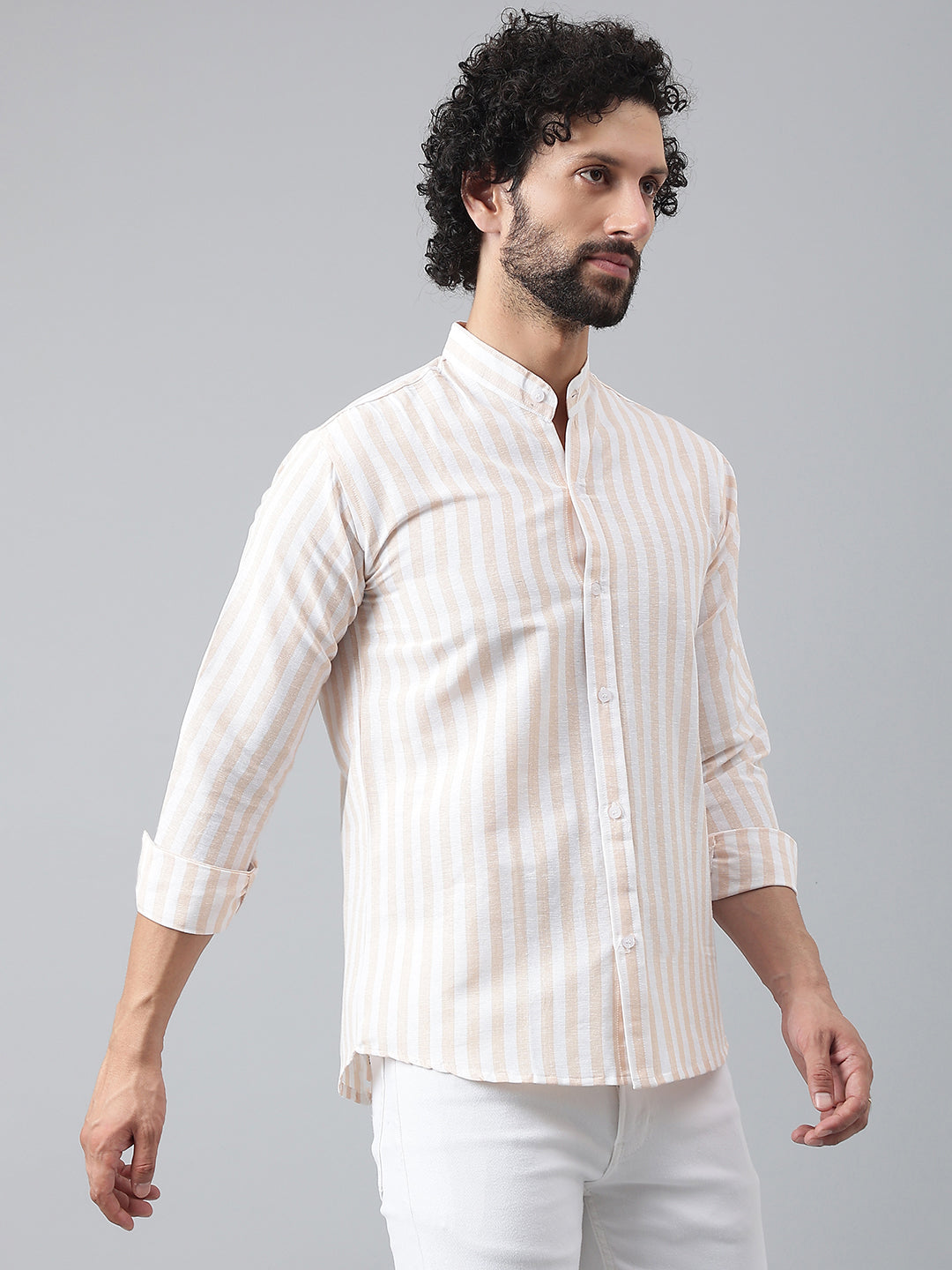 RIAG Beige Men's Chinese Collar Full Sleeves Shirt - Distacart