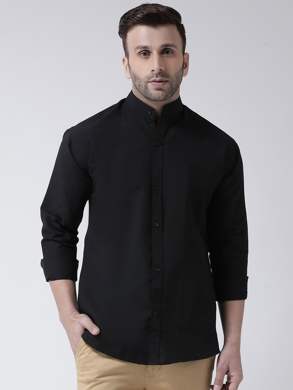 RIAG Black Men's Chinese Collar Full Sleeves Shirt - Distacart