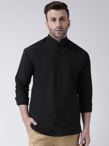 RIAG Black Men's Chinese Collar Full Sleeves Shirt