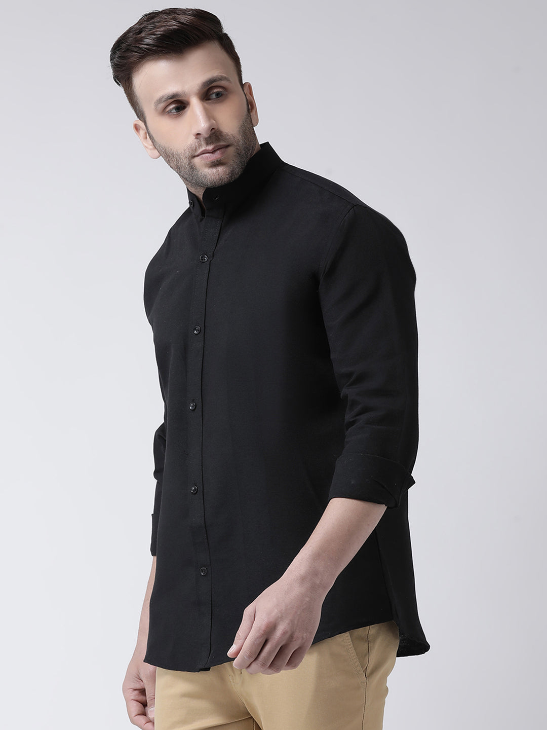 RIAG Black Men's Chinese Collar Full Sleeves Shirt - Distacart