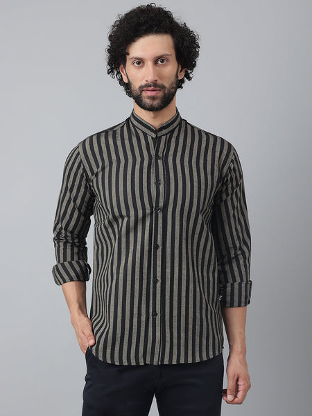 RIAG Black Men's Chinese Collar Full Sleeves Shirt