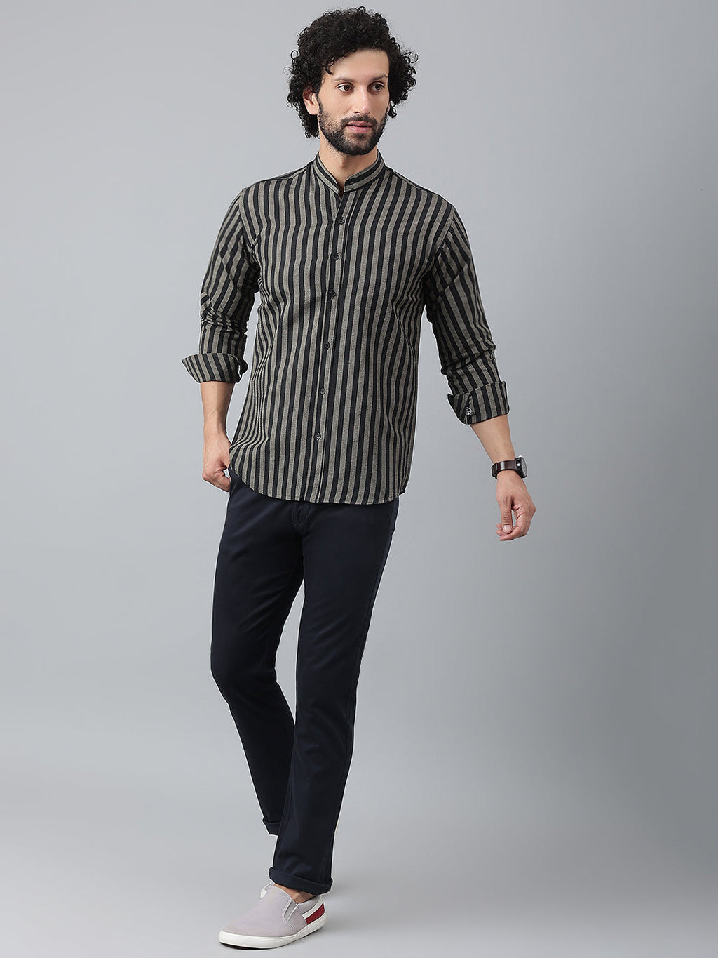 RIAG Black Men's Chinese Collar Full Sleeves Shirt - Distacart