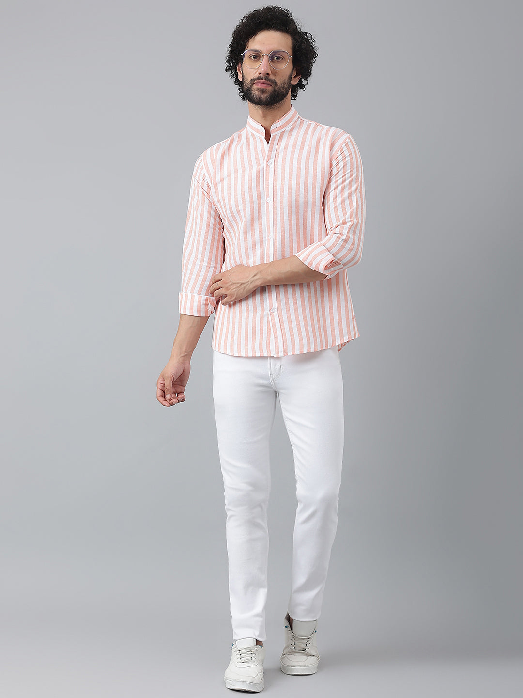 RIAG Orange Men's Chinese Collar Full Sleeves Shirt - Distacart