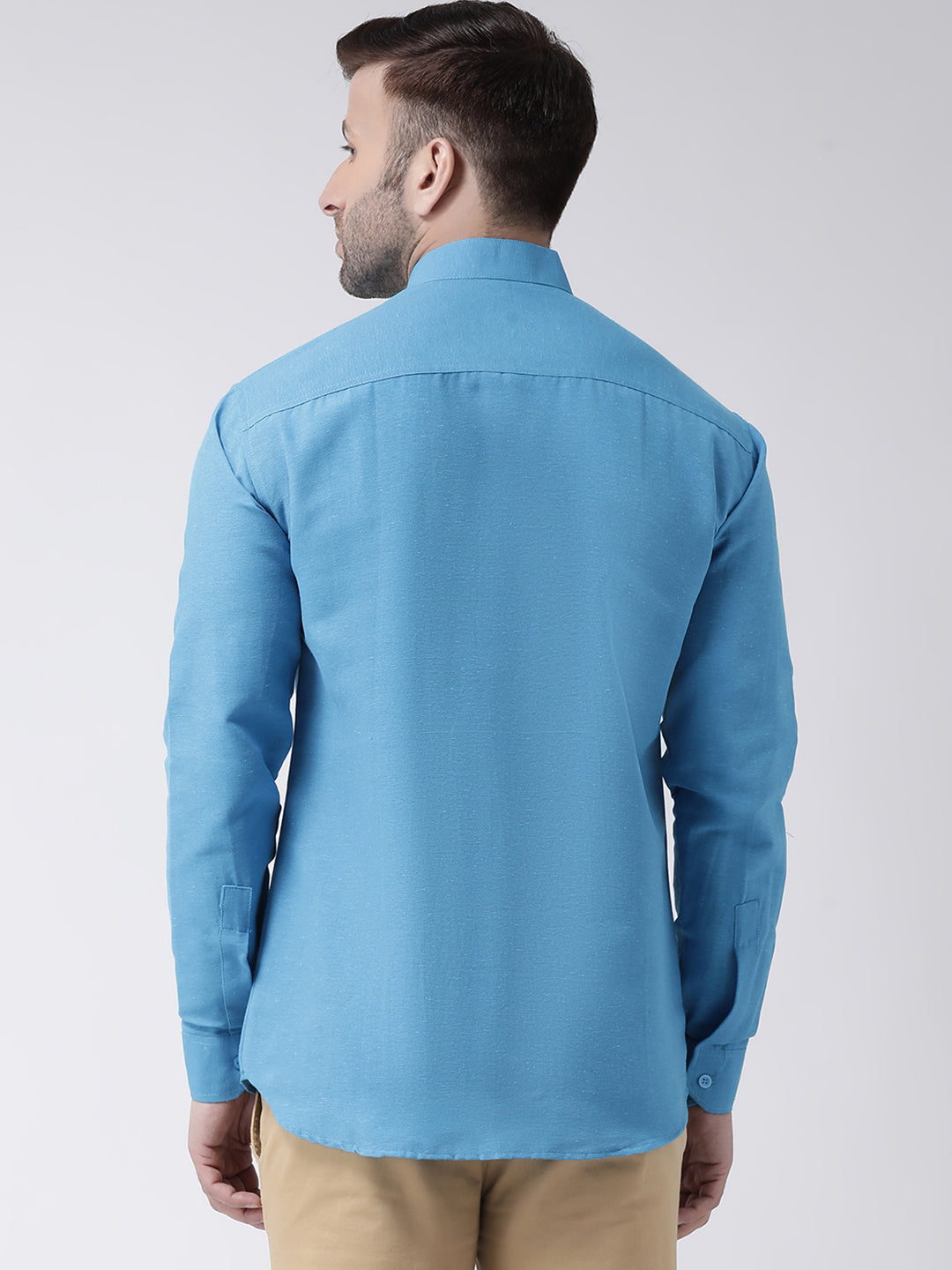 RIAG Firozi Blue Men's Chinese Collar Full Sleeves Shirt - Distacart