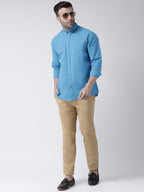 RIAG Firozi Blue Men's Chinese Collar Full Sleeves Shirt - Distacart