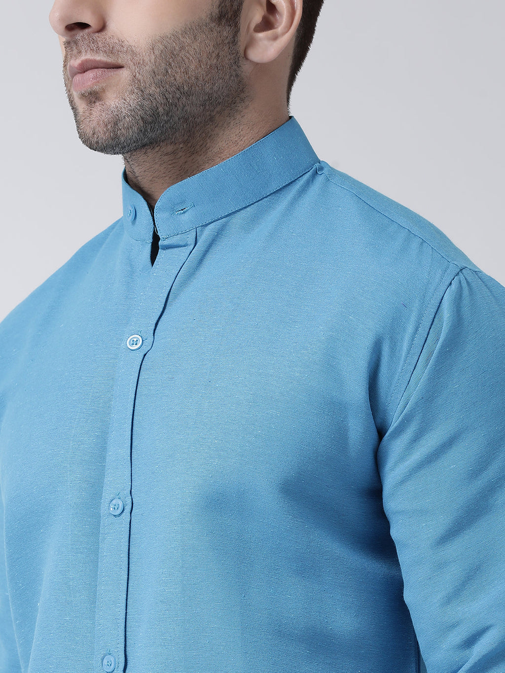 RIAG Firozi Blue Men's Chinese Collar Full Sleeves Shirt - Distacart