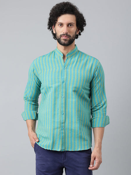 RIAG Blue Men's Chinese Collar Full Sleeves Shirt