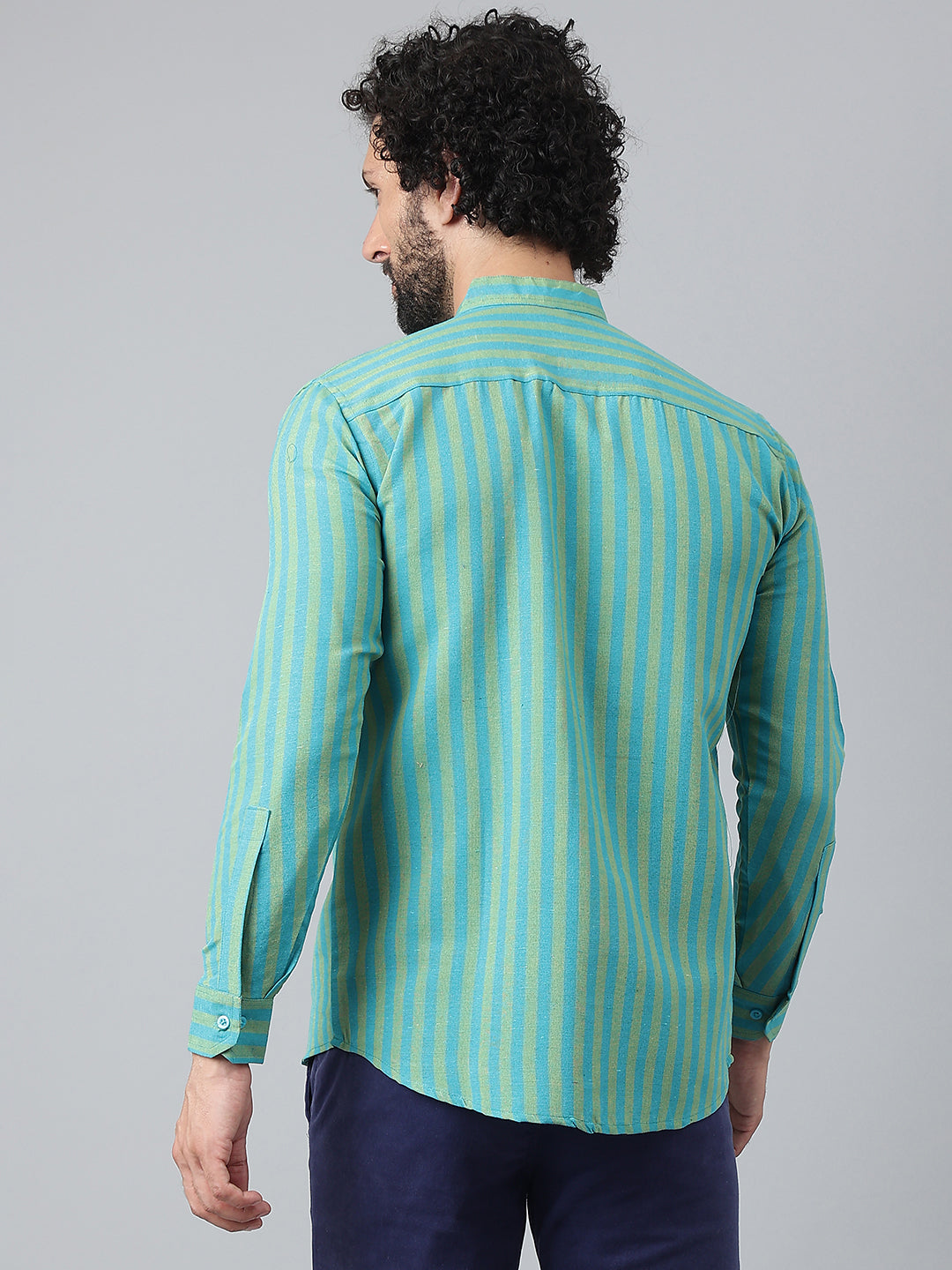RIAG Blue Men's Chinese Collar Full Sleeves Shirt - Distacart