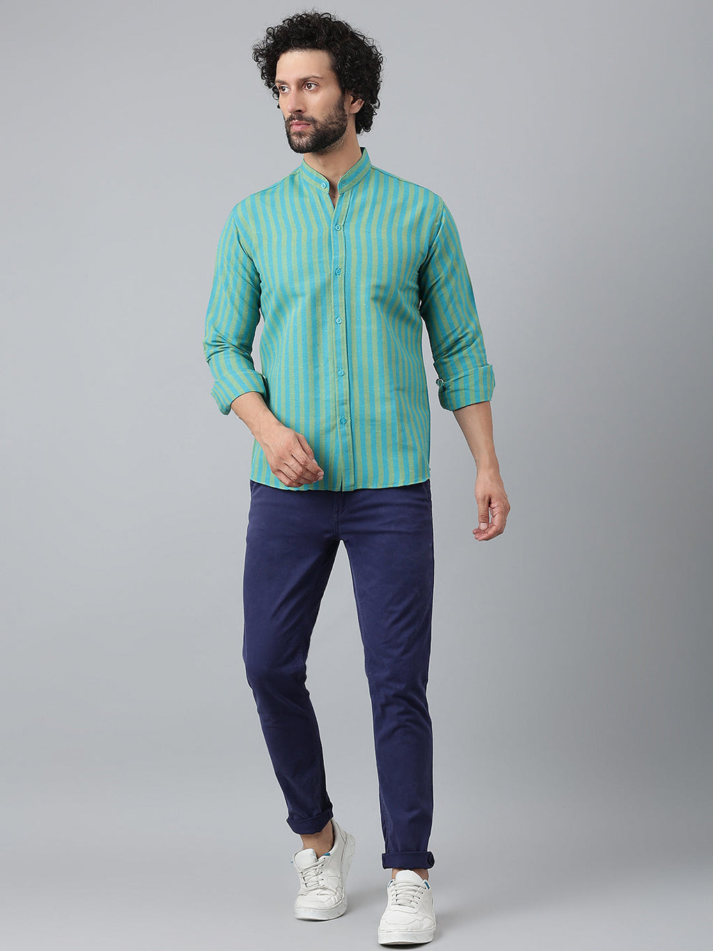 RIAG Blue Men's Chinese Collar Full Sleeves Shirt - Distacart