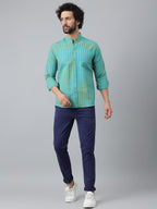 RIAG Blue Men's Chinese Collar Full Sleeves Shirt - Distacart