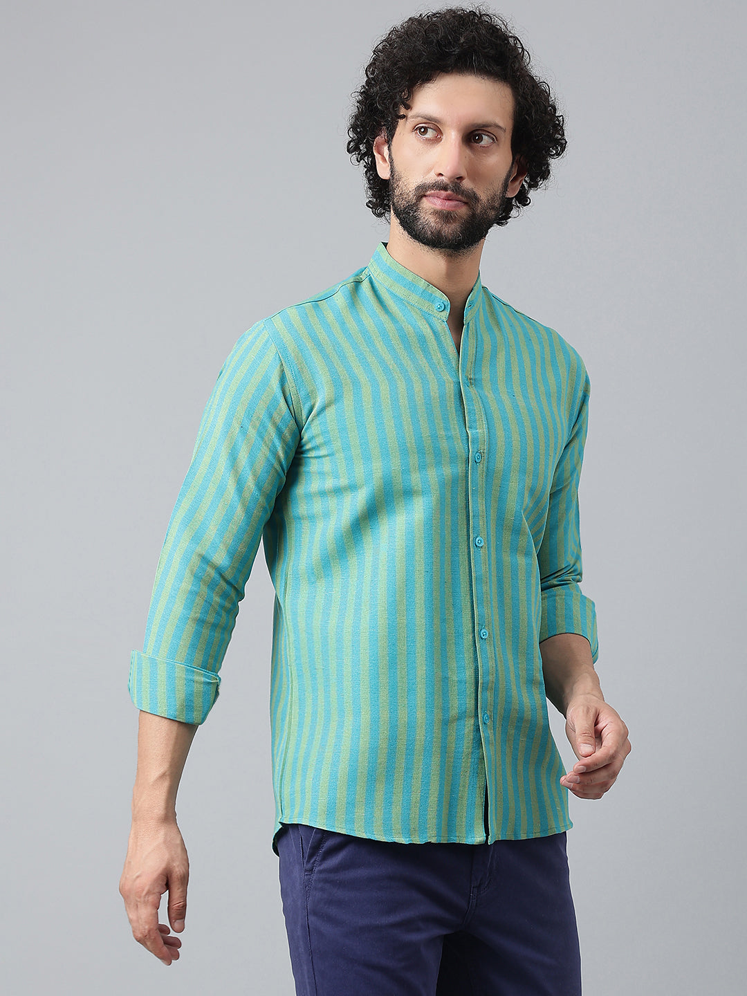RIAG Blue Men's Chinese Collar Full Sleeves Shirt - Distacart