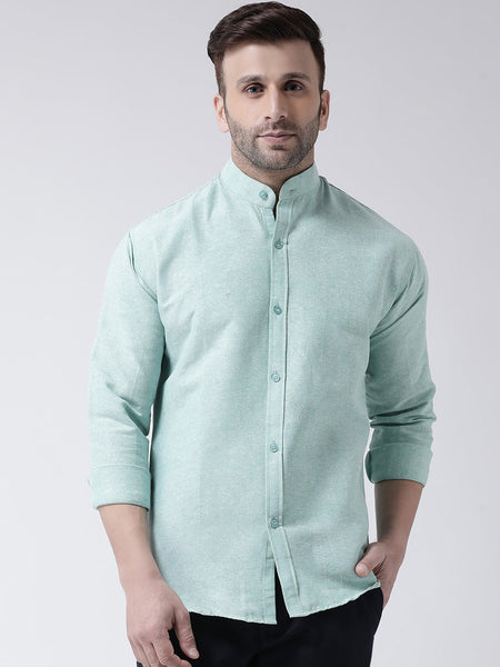 RIAG Green Men's Chinese Collar Full Sleeves Shirt