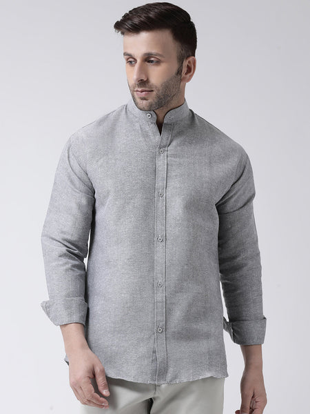 RIAG Grey Men's Chinese Collar Full Sleeves Shirt