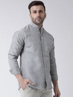 RIAG Grey Men's Chinese Collar Full Sleeves Shirt - Distacart