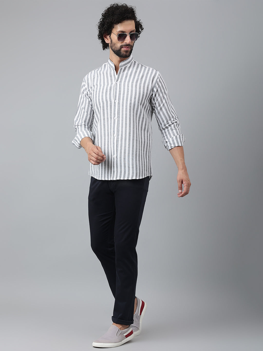 RIAG Grey Men's Chinese Collar Full Sleeves Shirt - Distacart