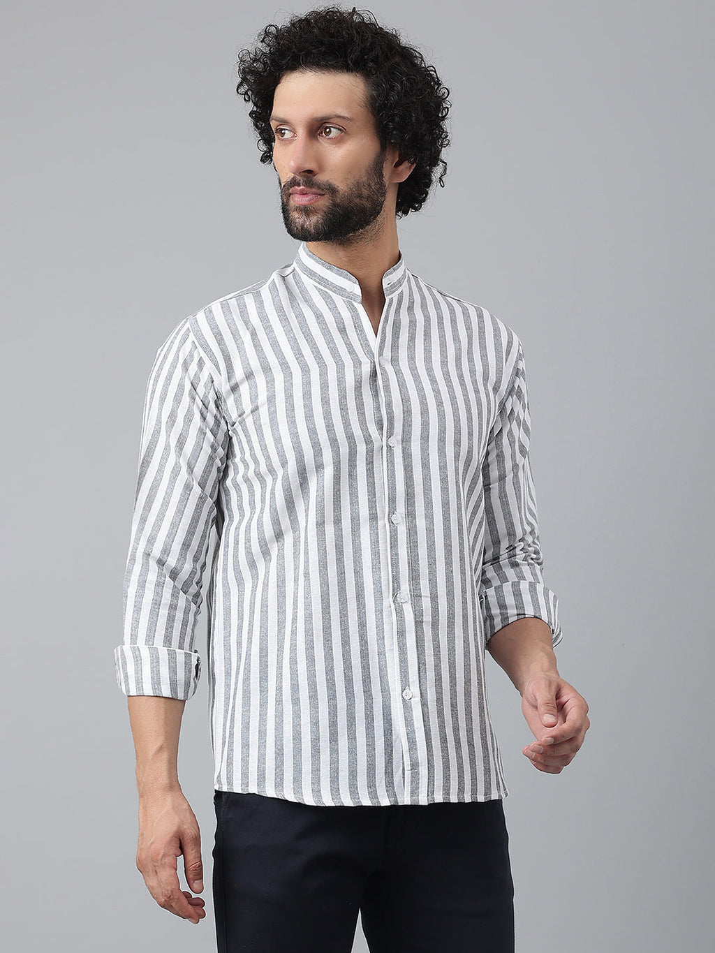 RIAG Grey Men's Chinese Collar Full Sleeves Shirt - Distacart