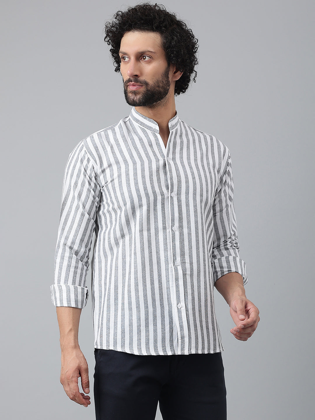 RIAG Grey Men's Chinese Collar Full Sleeves Shirt - Distacart