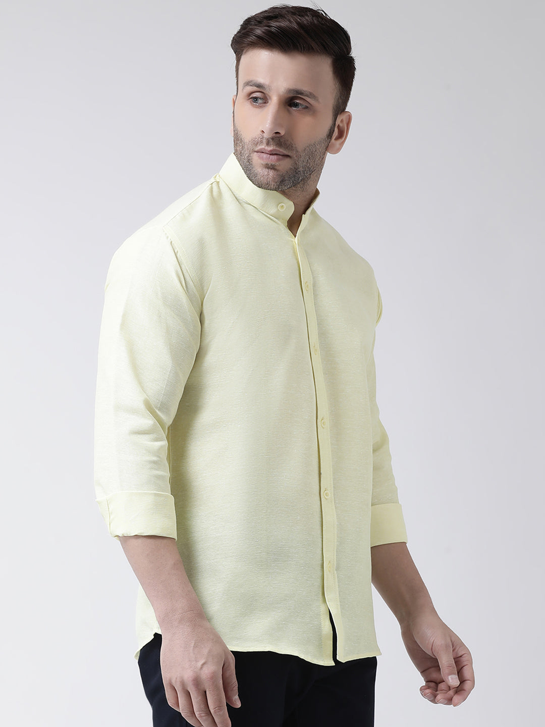 RIAG Yellow Men's Chinese Collar Full Sleeves Shirt - Distacart