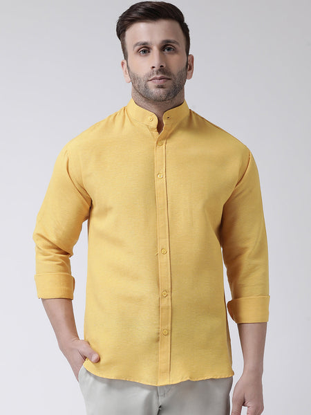 RIAG Mustard Men's Chinese Collar Full Sleeves Shirt