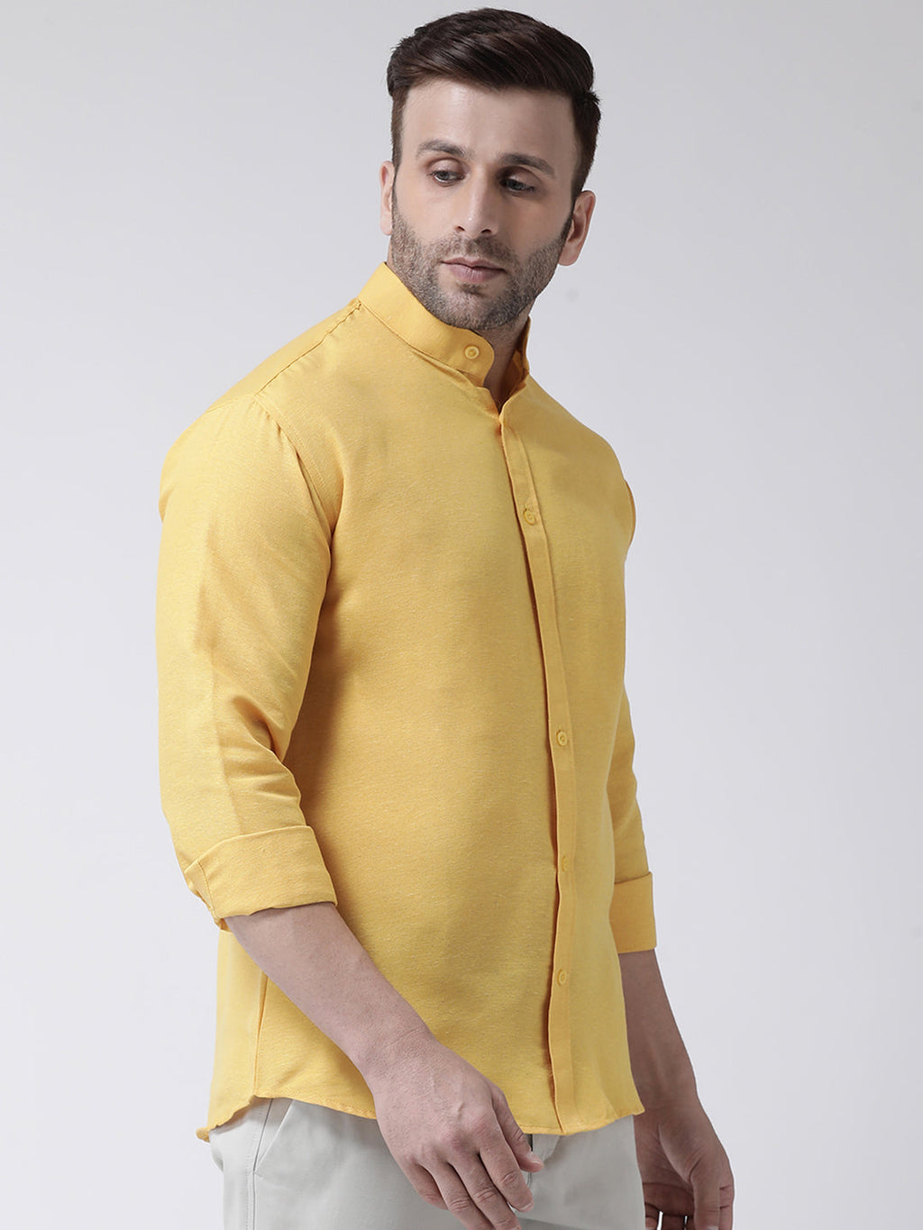 RIAG Mustard Men's Chinese Collar Full Sleeves Shirt - Distacart
