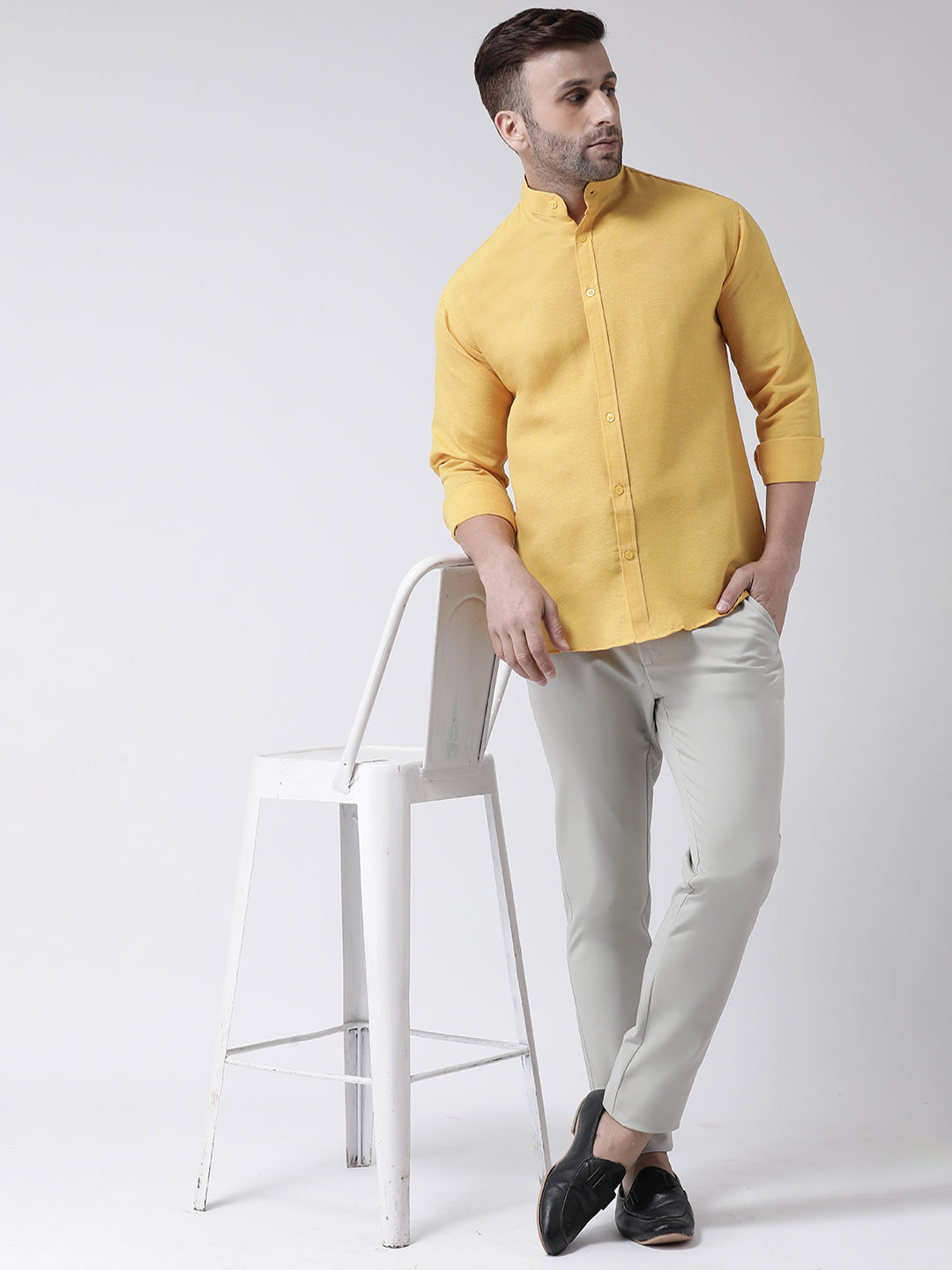 RIAG Mustard Men's Chinese Collar Full Sleeves Shirt - Distacart