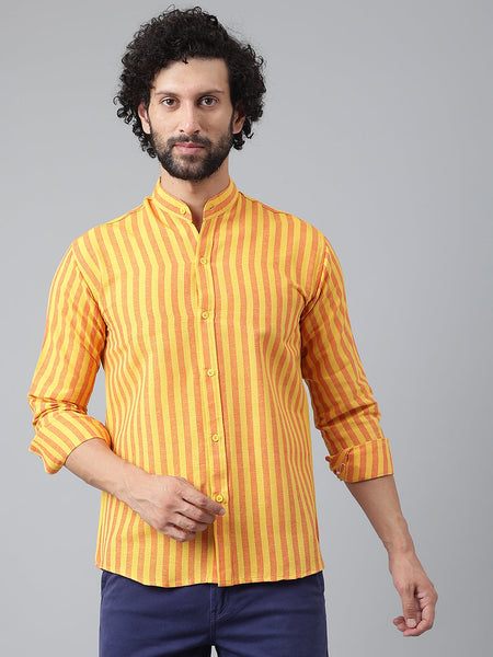 RIAG Yellow Men's Chinese Collar Full Sleeves Shirt