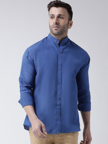 RIAG Navy Blue Men's Chinese Collar Full Sleeves Shirt