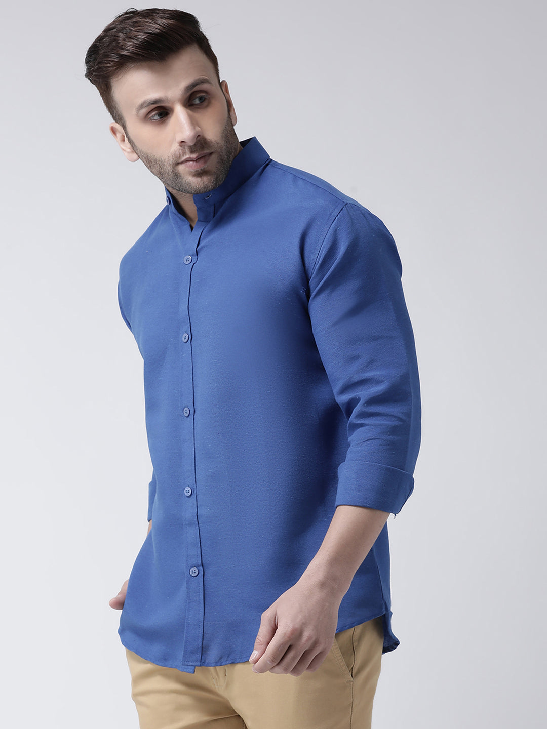 RIAG Navy Blue Men's Chinese Collar Full Sleeves Shirt - Distacart