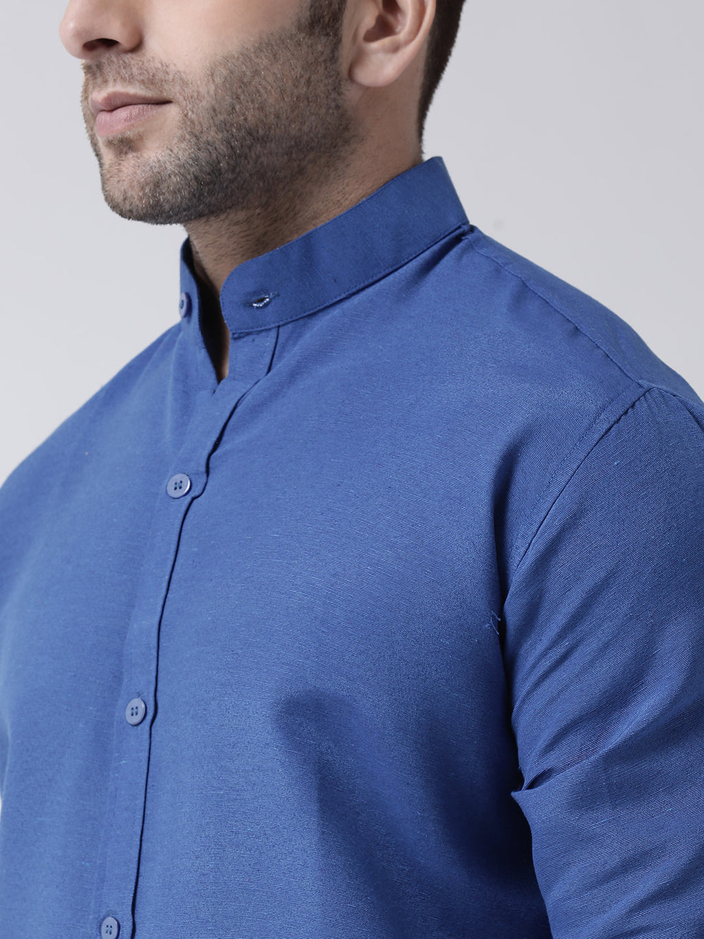 RIAG Navy Blue Men's Chinese Collar Full Sleeves Shirt - Distacart