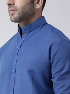 RIAG Navy Blue Men's Chinese Collar Full Sleeves Shirt - Distacart