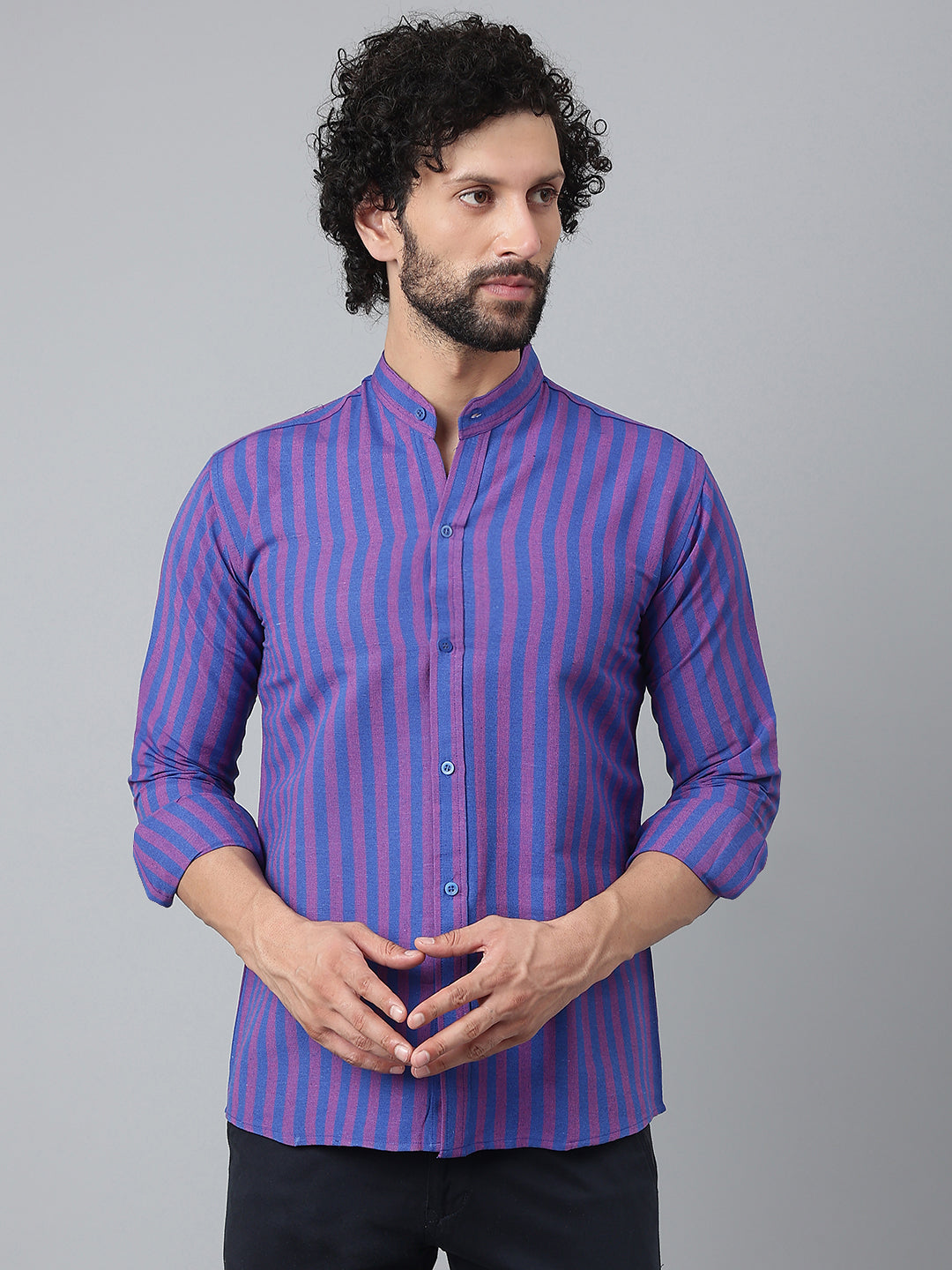 RIAG Blue Men's Chinese Collar Full Sleeves Shirt - Distacart